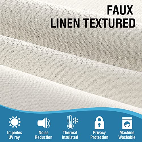 100% Blackout Linen Curtains 63 inches Long Thermal Curtains for Living Room Textured Burlap Curtains with Double Face Linen Grommet Soundproof Bedroom Curtains 52 x 63 Inch, 2 Panels - Off White