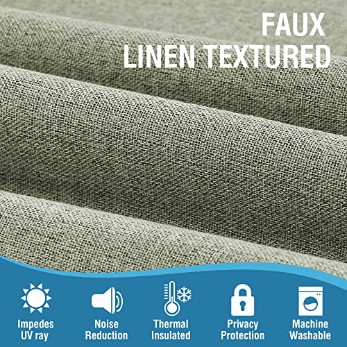 100% Blackout Linen Curtains 54 inches Long Thermal Curtains for Living Room Textured Burlap Curtains with Double Face Linen Grommet Soundproof Bedroom Curtains 52 x 54 Inch, 2 Panels - Sage