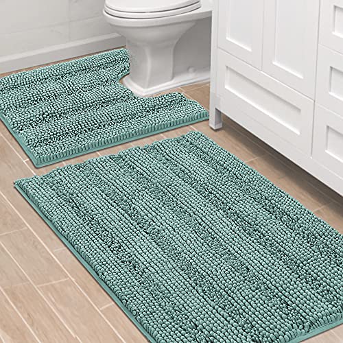 PrimeBeau Bathroom Rugs Bath Rug Set 6 Piece Bathroom Contour Rug Toilet Mat Sets Non Slip Contour Bath Rug Ultra Thick Water Absorbent Striped Bath Mats Washable