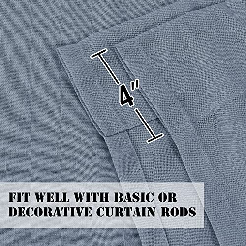 H.VERSAILTEX Tie Up Linen Curtains 63 Inch Length Nature Linen Textured Privacy Curtain Multi Hanging Ways Shade Balloon Window Shade Rod Pocket Casual Curtain - 42x63 - 2 Panels, Stone Blue