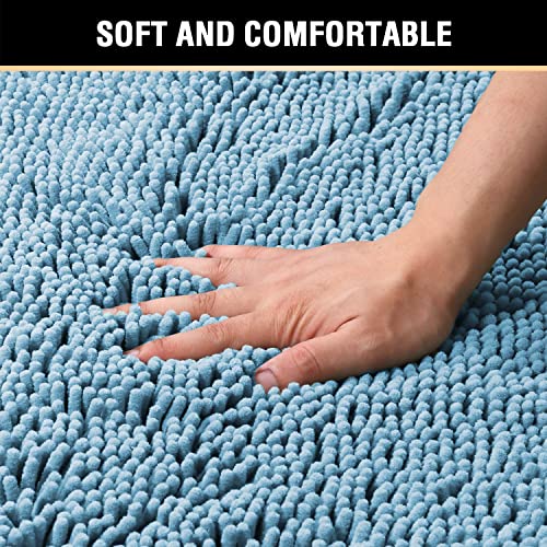 Microfiber Bath Rugs Chenille Floor Mat Ultra Soft Washable Bathroom Dry Fast Water Absorbent Bedroom Area Rugs, 17 x 24 - Inch, Sky Blue