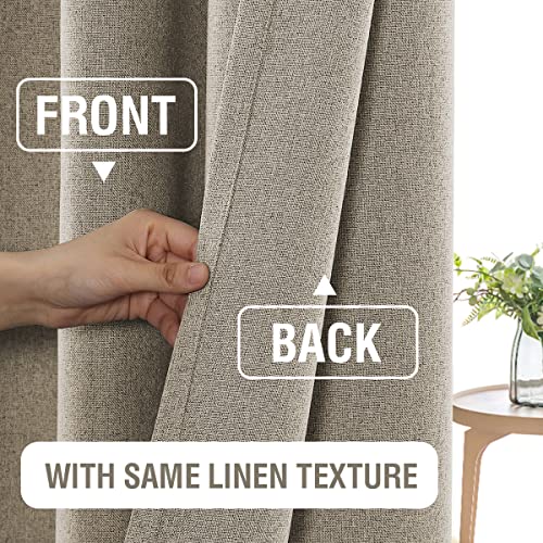 100% Blackout Linen Curtains 96 inches Long Thermal Curtains for Living Room Textured Burlap Curtains with Double Face Linen Grommet Soundproof Bedroom Curtains 52 x 96 Inch, 2 Panels - Taupe