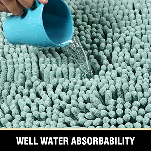 Bathroom Rugs Bath Mats for Bathroom Non Slip Luxury Chenille Bathroom Rugs Extra Soft Absorbent Shaggy Bathroom Mat Rugs Washable Fast Dry Bathroom Rugs Sets 2 Piece (Aqua Foam, 24" x 36"/20" x 32")