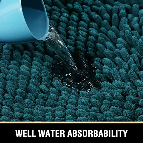 Bathroom Rugs Bath Mats for Bathroom Non Slip Luxury Chenille Bathroom Rugs Extra Soft Absorbent Shaggy Bathroom Mat Rugs Washable Fast Dry Bathroom Rugs Sets 2 Piece (Dark Teal, 20" x 32"/17" x 24")