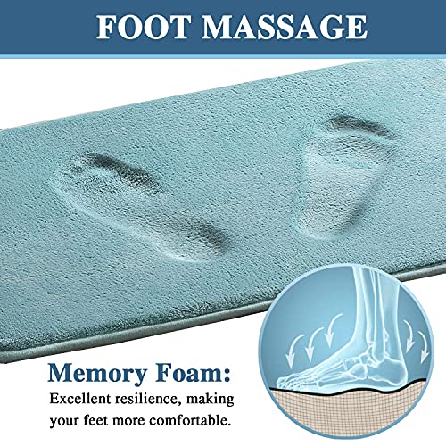Bath Mat Memory Foam Set Bathroom Rug Set Flannel Velvety Bath Mat Luxury Extra Soft and Absorbent Non Slip Rugs for Bathroom/Bedroom Washable(Curved Set 24"x 36" Plus 20"x 24"U, Eggshell Blue)