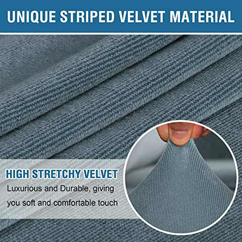 Thick Striped Velvet 3 Piece Stretch Sofa Covers Couch Covers for 2 Cushion Couch Sofa Slipcovers (Base Cover Plus 2 Large Cushion Covers) Feature Soft Stay in Place(2 Cushion: 72"-88", Stone Blue)