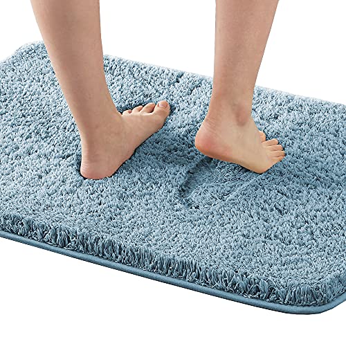 Bathroom Rug Tufted Bath Rug Bath Mat Non Slip Area Rug 17" x 24" Extra Soft Thick Absorbent Shaggy Kitchen Rug Indoor Mat Washable Microfiber Bath Mat for Bathroom Living Room Fast Dry - Canal Blue