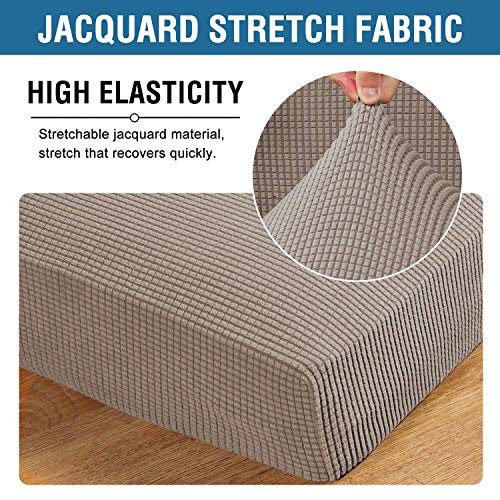 H.VERSAILTEX Super Stretch Individual Seat Cushion Covers Sofa Covers Couch Cushion Covers Slipcovers Featuring Thick Jacquard Textured Twill Fabric (3 Piece XL Sofa Cushion Covers, Taupe)