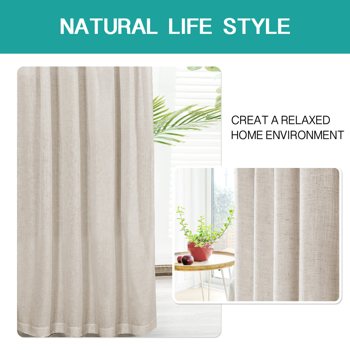 Rod Pocket Natural Linen Mixed Sheers Sold by 2 (52'' x 108'')