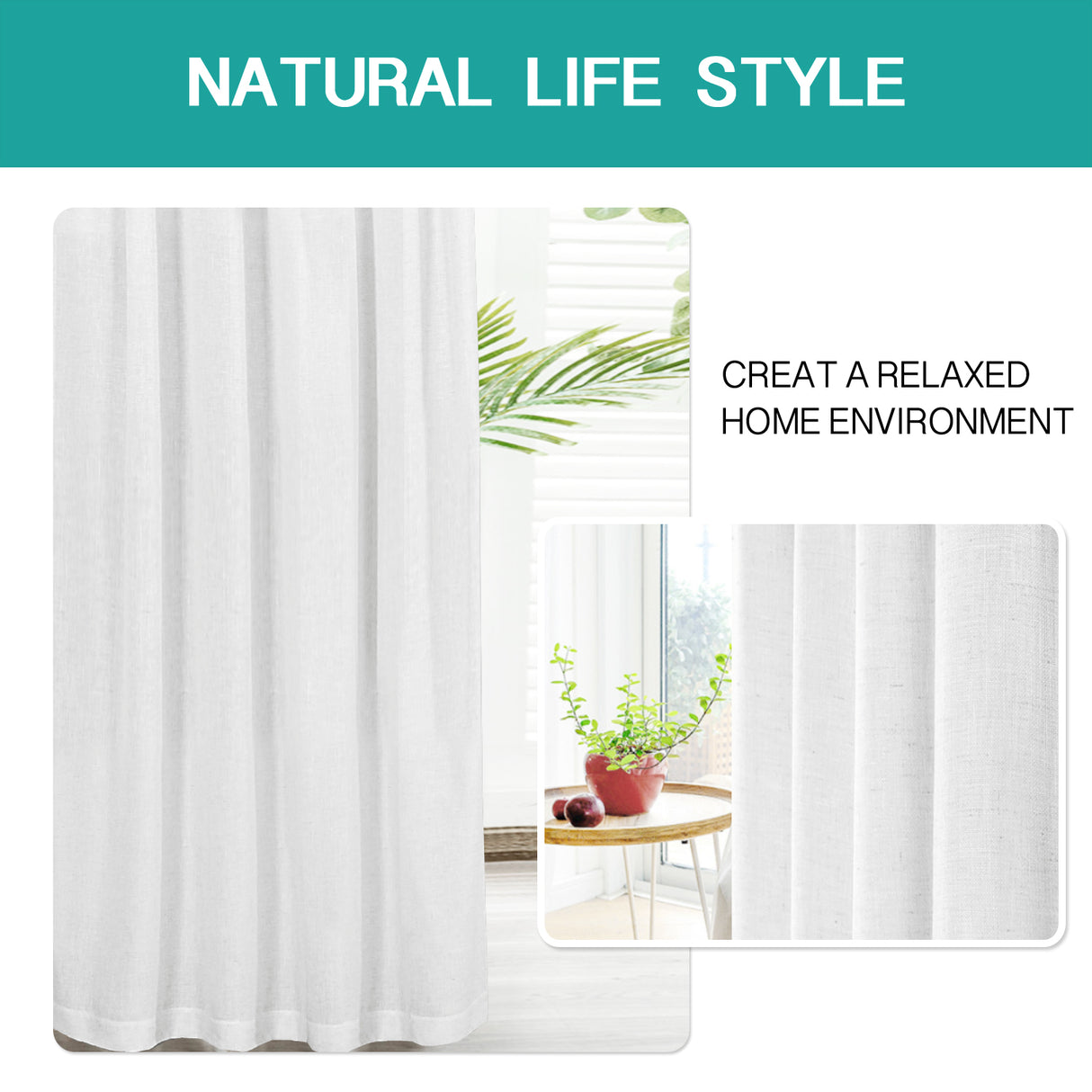 Rod Pocket Natural Linen Mixed Sheers Sold by 2 (52'' x 84'')