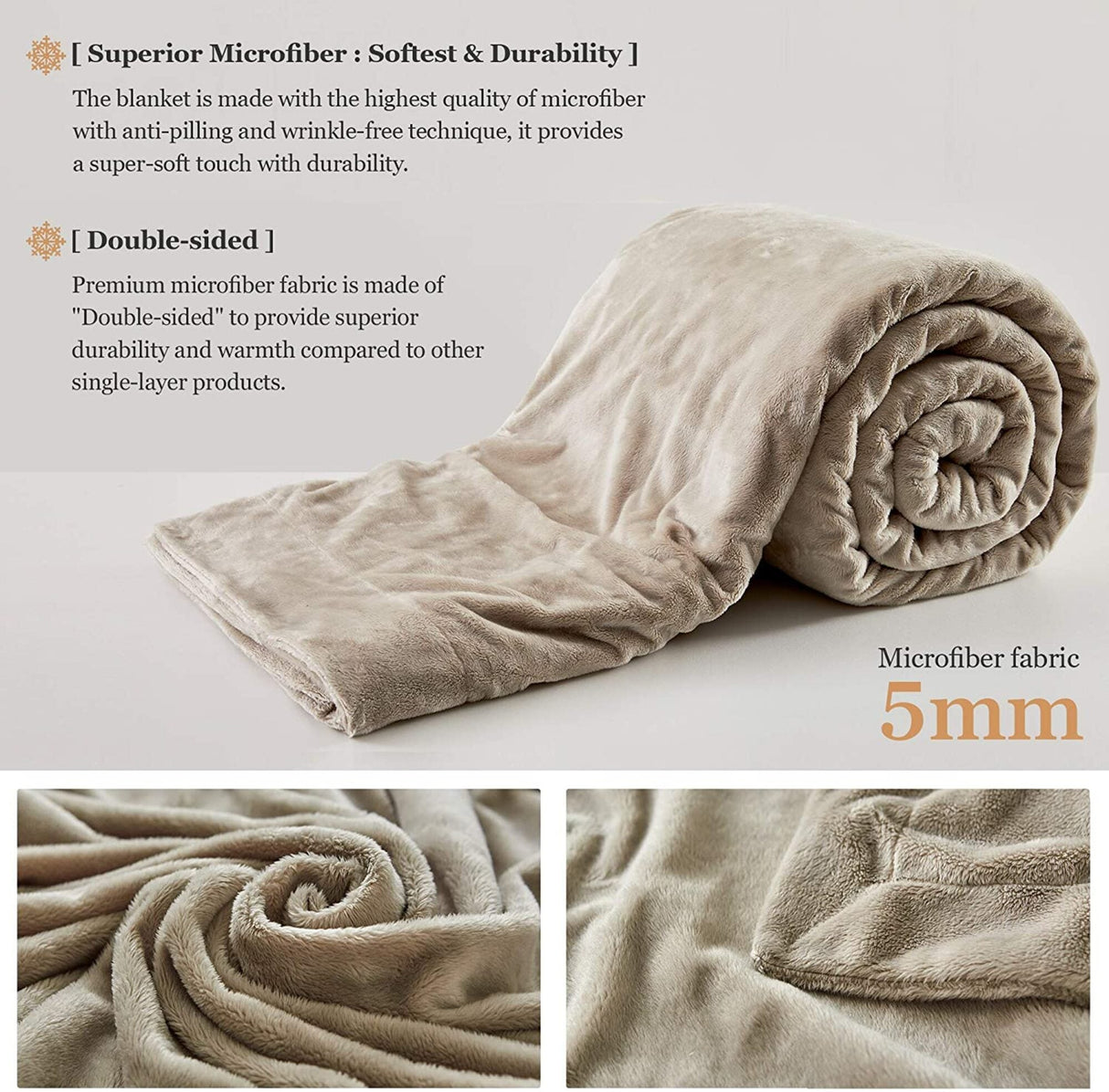 Primebeau premium all season microfiber fleece bed blanket heavy weight and double sided soft and cozy