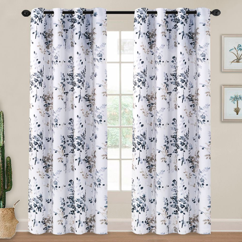 Blackout Room Darkening Thermal Insulated Curtain Grommet Panels, Vintage Classical Floral Printing, 52" W x 84" L