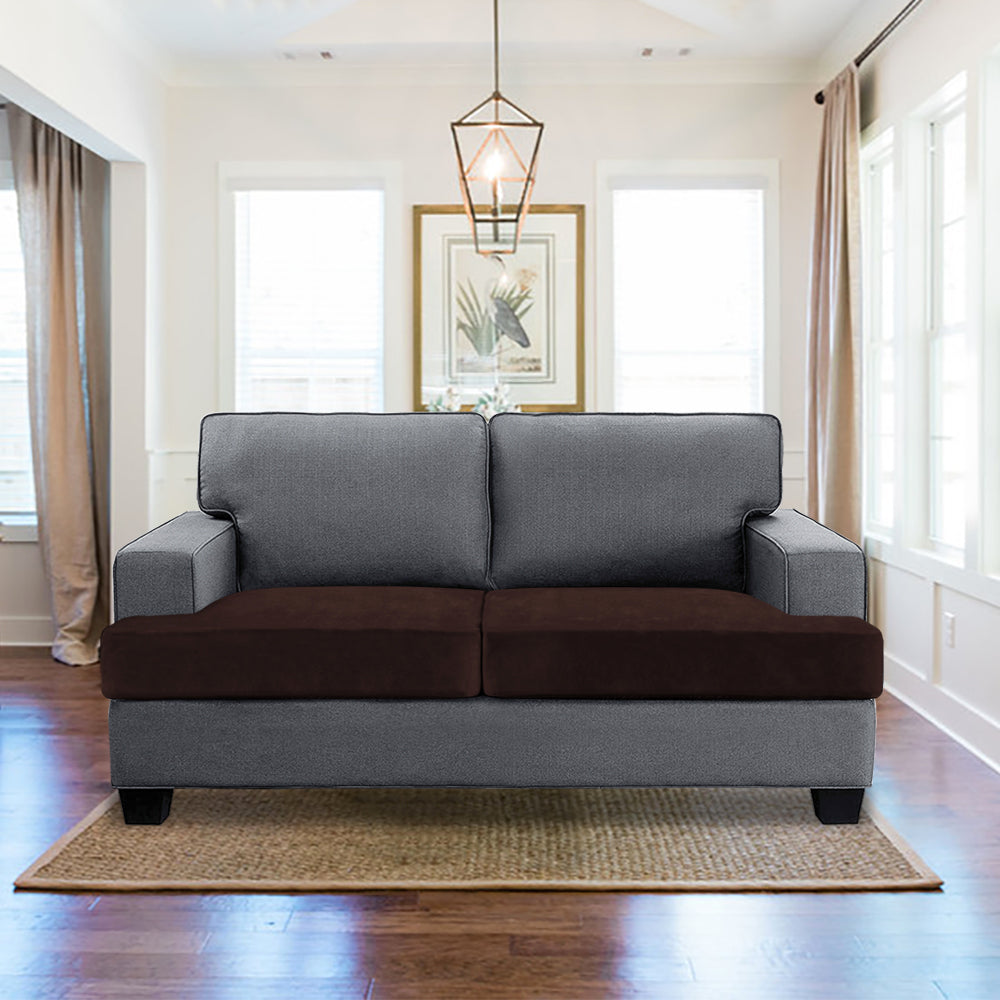 Stretch Velvet 2-Seater Slipcover for T-Cushion Loveseat Sofa