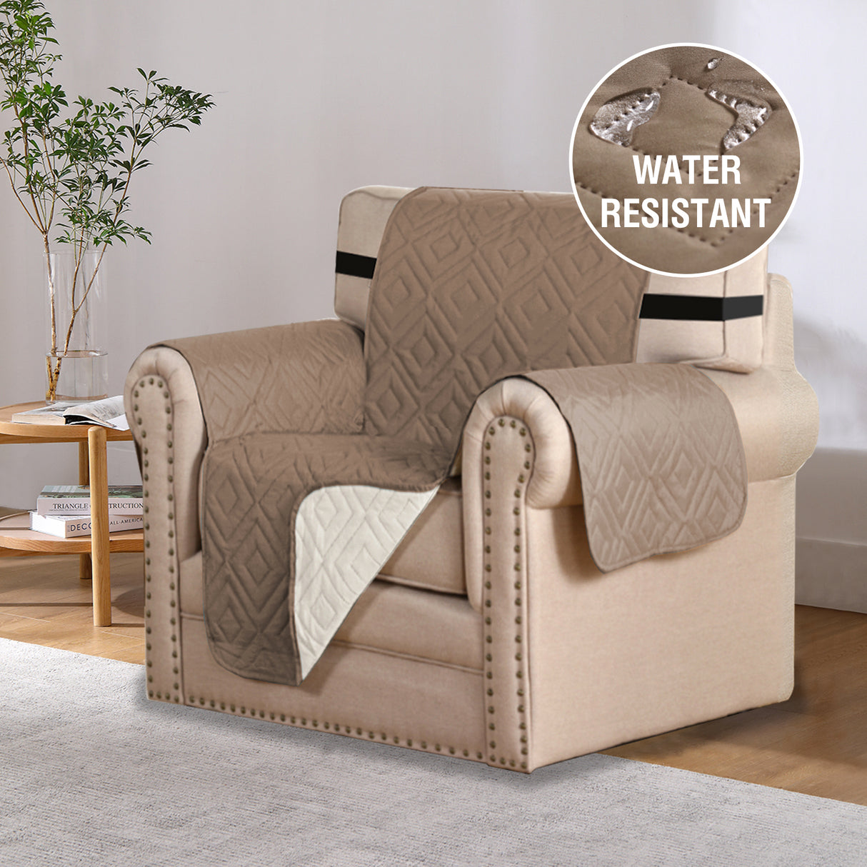 New Diamond 1-Piece Reversible Quilted Armchair Pet Cover Protector, 75''H x 65''W