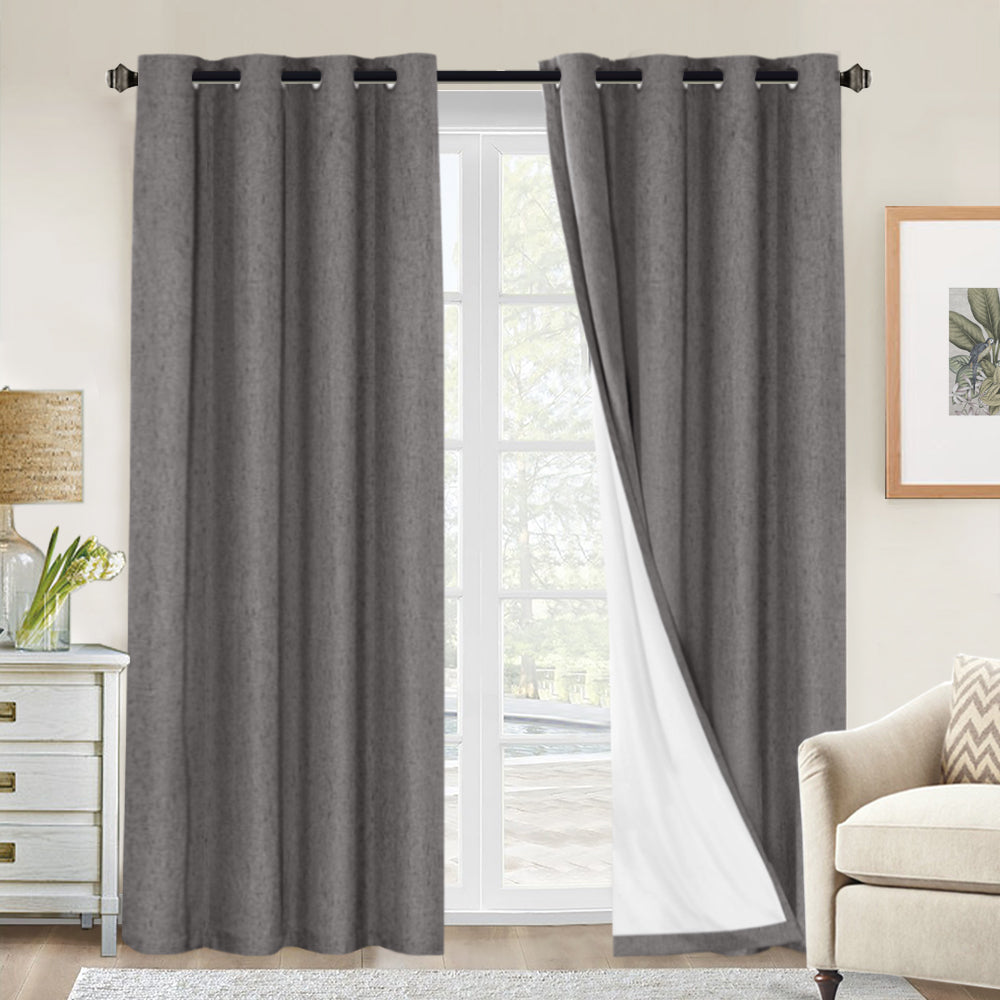 100% Premium Blackout Linen Textured Coating Draperies W52" x L96“ Set of 2 Panels