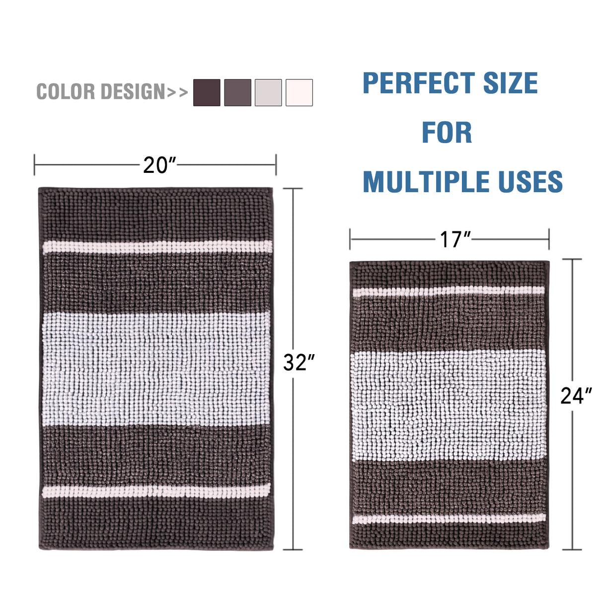 Chenille Ombre Bath Rug Set 20"x 32" & 17"x 24"