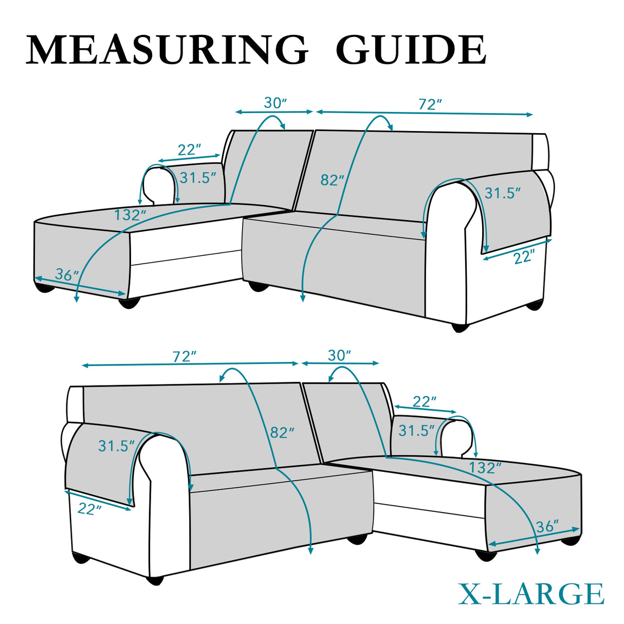 Water Resistant Floral Pattern L Shaped Sectional Sofa Cover Protector, XL Size, L Side
