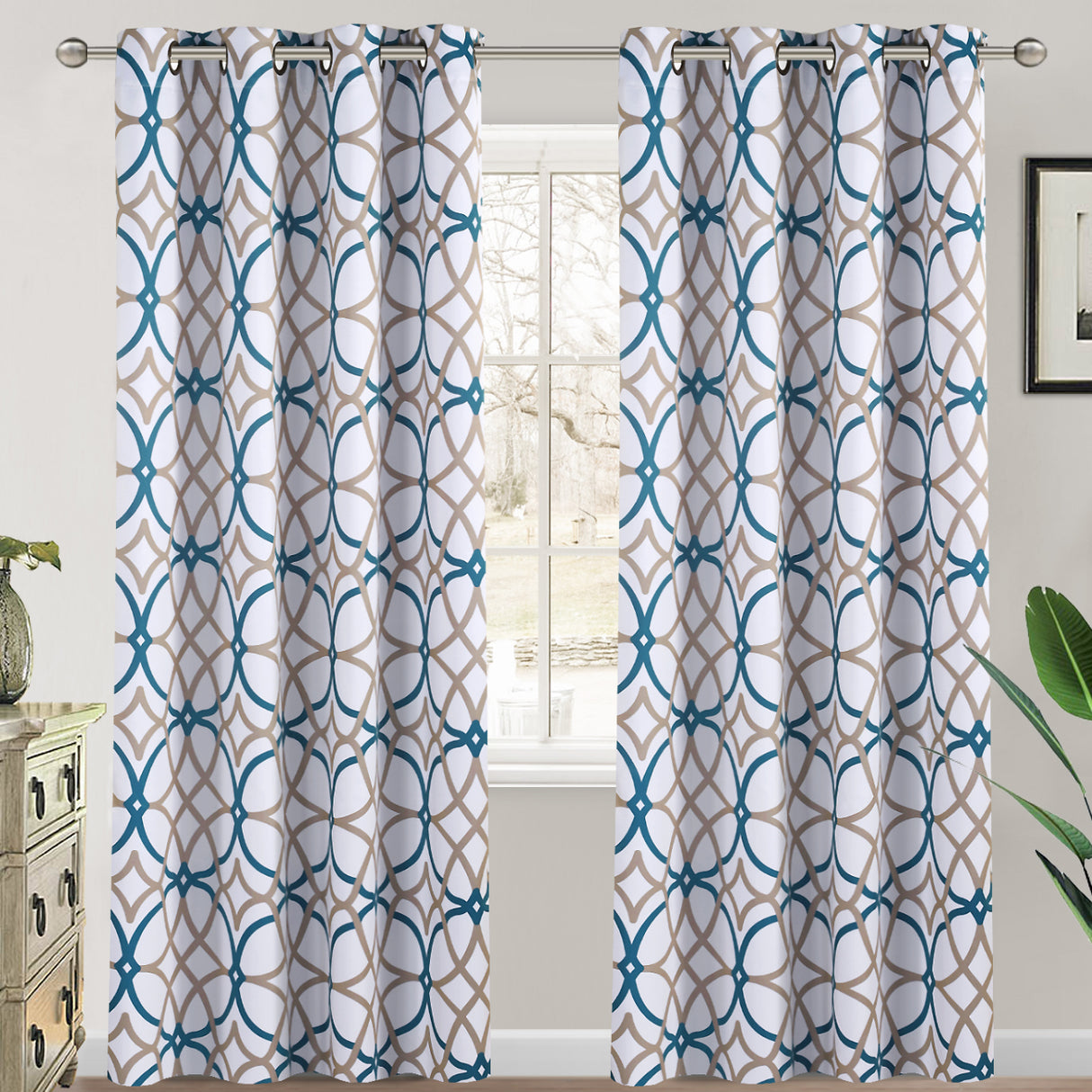Room Darkening Geometric Curtains W52" x L108" Set of 2 Panels