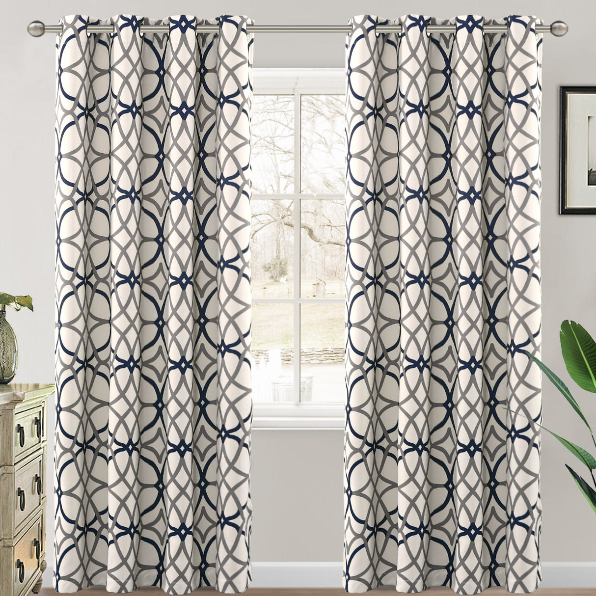 Room Darkening Geometric Curtains W52" x L96" Set of 2 Panels