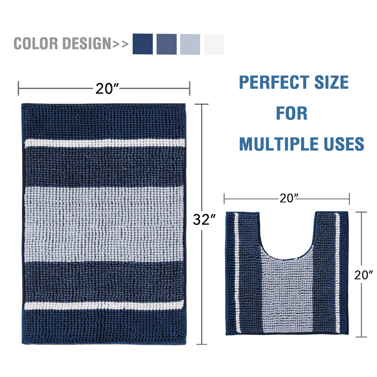 Chenille Ombre Bath Rug Set 20"x 32" & 20"x 20" U Shape