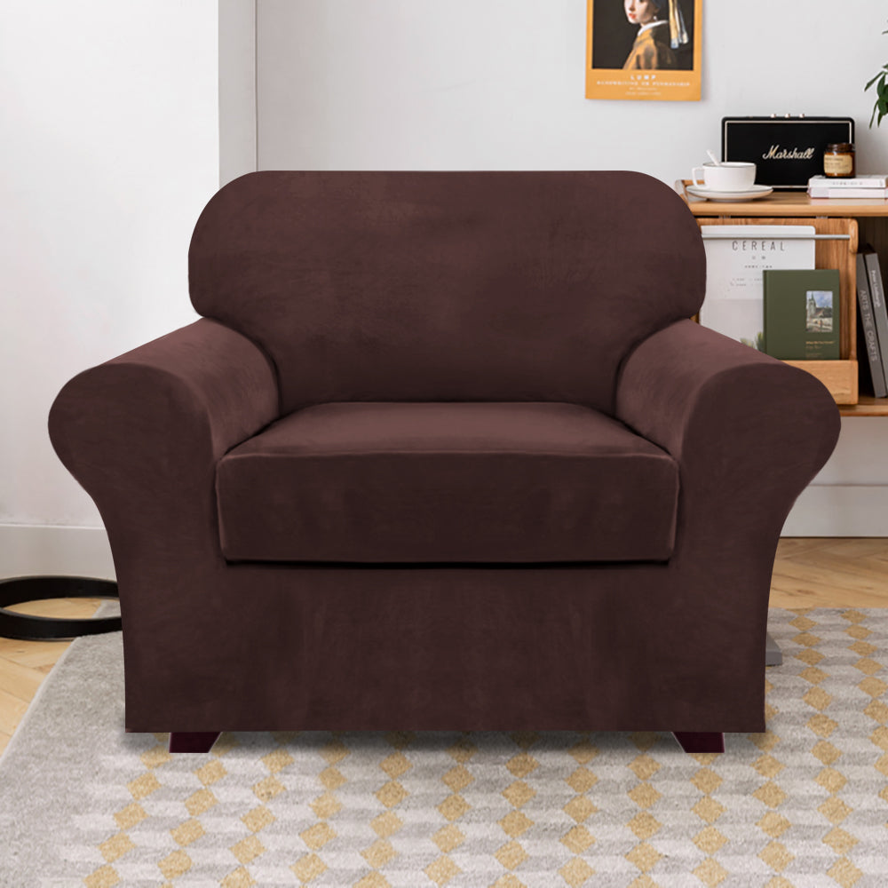 2-Piece Stretch Velvet Armchair One Seater Slipcover