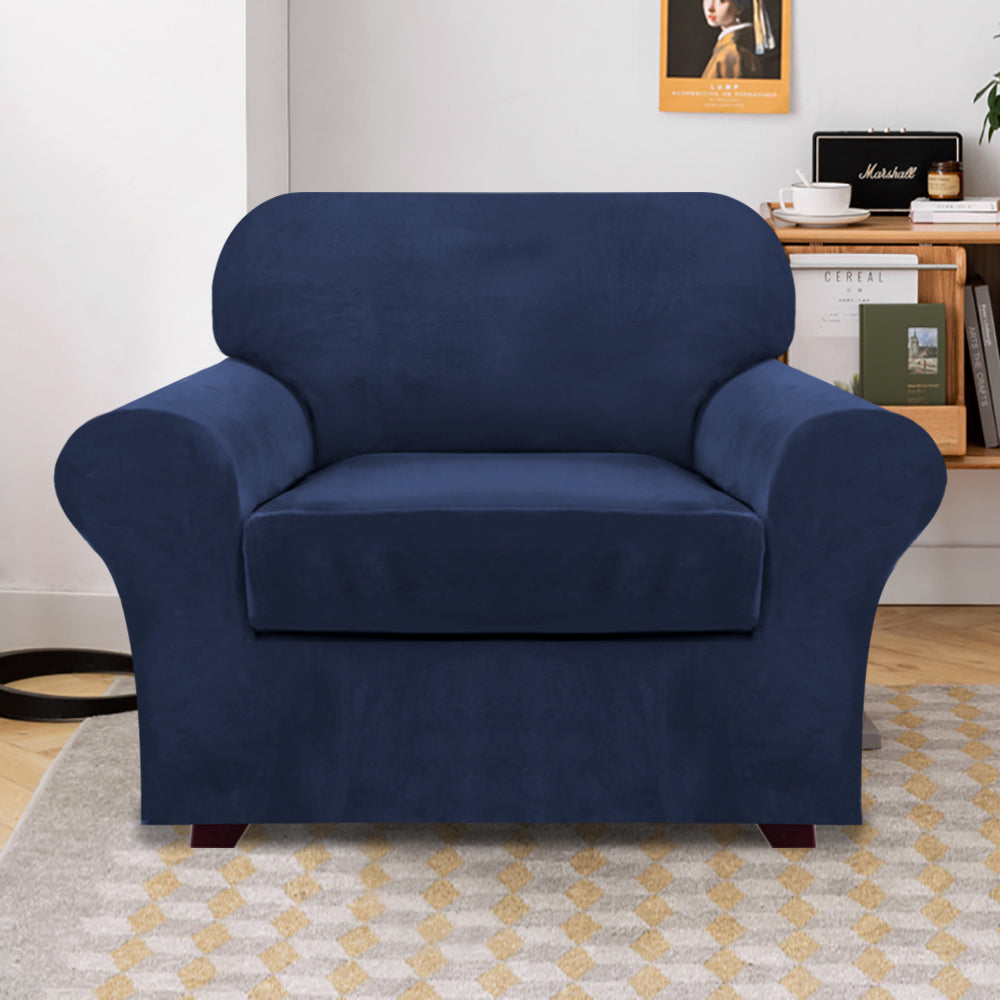 2-Piece Stretch Velvet Armchair One Seater Slipcover