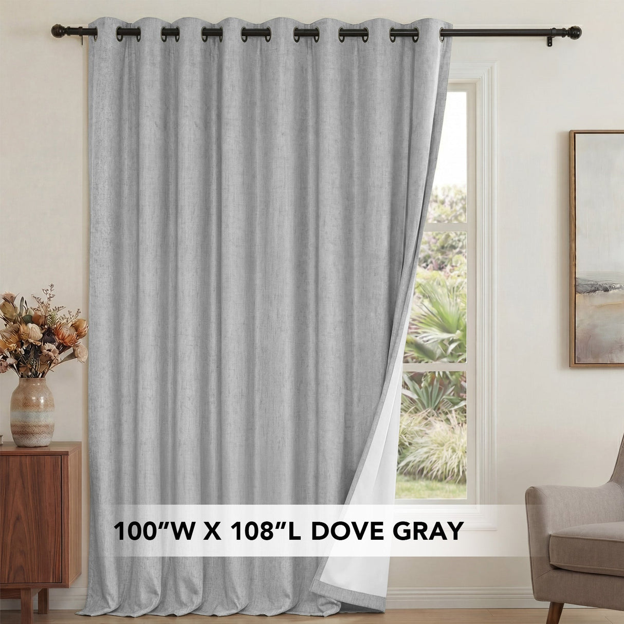 H.Versailtex 1 Panel Durable Thick Textured Linen Look Blackout Patio Door Grommet Curtain