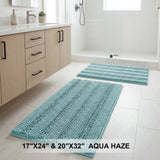 H.Versailtex 2 Pieces  Extra Thick Chenille Striped Pattern Shaggy Bath Rugs Include 1 Rectangle and 1 Toilet Rug