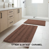 H.Versailtex 2 Pieces  Extra Thick Chenille Striped Pattern Shaggy Bath Rugs Include 1 Rectangle and 1 Toilet Rug