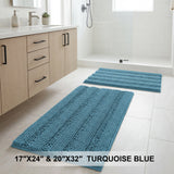 H.Versailtex 2 Pieces  Extra Thick Chenille Striped Pattern Shaggy Bath Rugs Include 1 Rectangle and 1 Toilet Rug