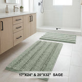 H.Versailtex 2 Pieces  Extra Thick Chenille Striped Pattern Shaggy Bath Rugs Include 1 Rectangle and 1 Toilet Rug