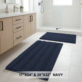 H.Versailtex 2 Pieces  Extra Thick Chenille Striped Pattern Shaggy Bath Rugs Include 1 Rectangle and 1 Toilet Rug