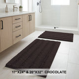 H.Versailtex 2 Pieces  Extra Thick Chenille Striped Pattern Shaggy Bath Rugs Include 1 Rectangle and 1 Toilet Rug