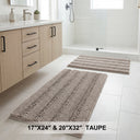 H.Versailtex 2 Pieces  Extra Thick Chenille Striped Pattern Shaggy Bath Rugs Include 1 Rectangle and 1 Toilet Rug