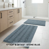 H.Versailtex 2 Pieces  Extra Thick Chenille Striped Pattern Shaggy Bath Rugs Include 1 Rectangle and 1 Toilet Rug