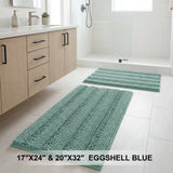 H.Versailtex 2 Pieces  Extra Thick Chenille Striped Pattern Shaggy Bath Rugs Include 1 Rectangle and 1 Toilet Rug
