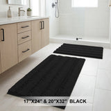 H.Versailtex 2 Pieces  Extra Thick Chenille Striped Pattern Shaggy Bath Rugs Include 1 Rectangle and 1 Toilet Rug