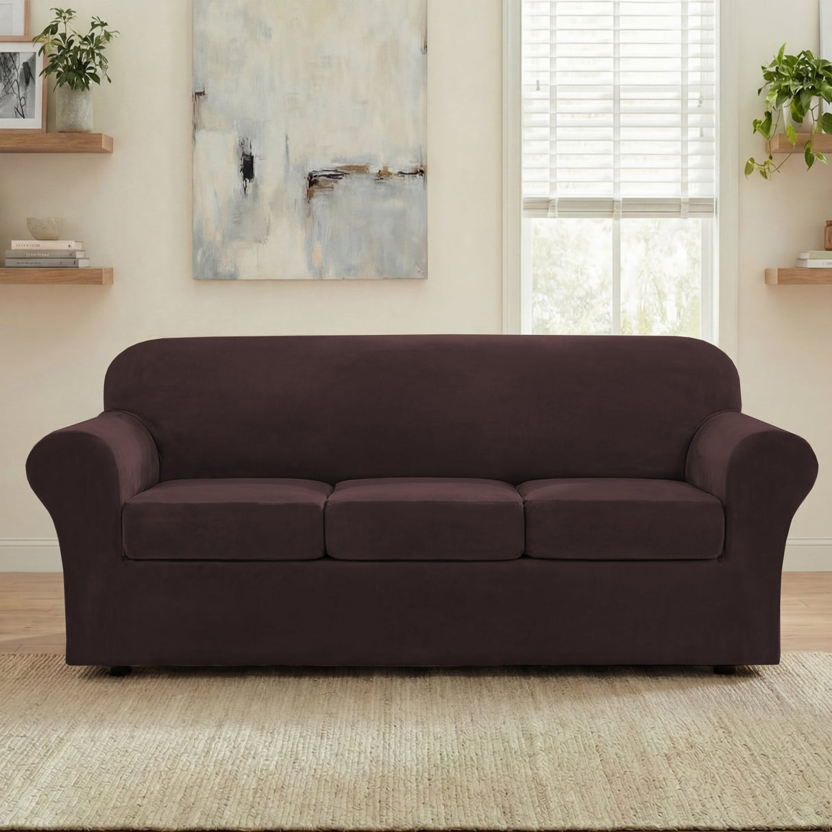 H.Versailtex Modern Velvet Plush High Stretch Sofa Slipcover with Elastic Bottom