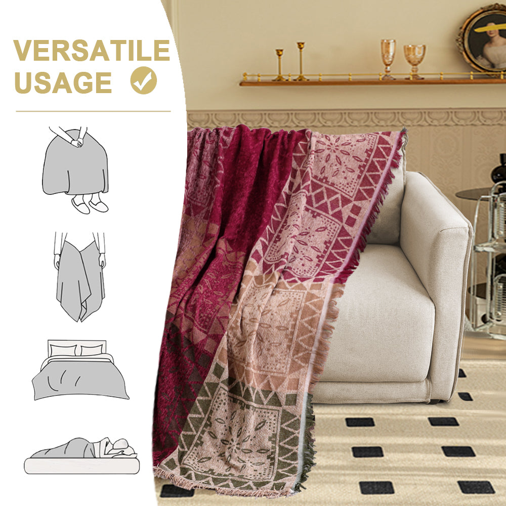Premier Bohemian Cotton Sofa Cover Washable Throw Cover in Hippie-inspired Chenille Jacquard Fabric (71'' x 118'')