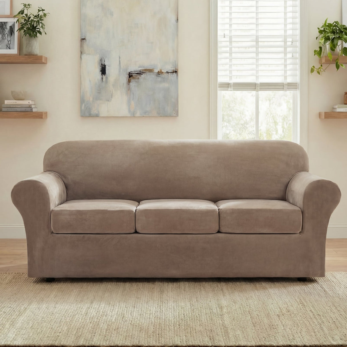 H.Versailtex Modern Velvet Plush High Stretch Sofa Slipcover with Elastic Bottom