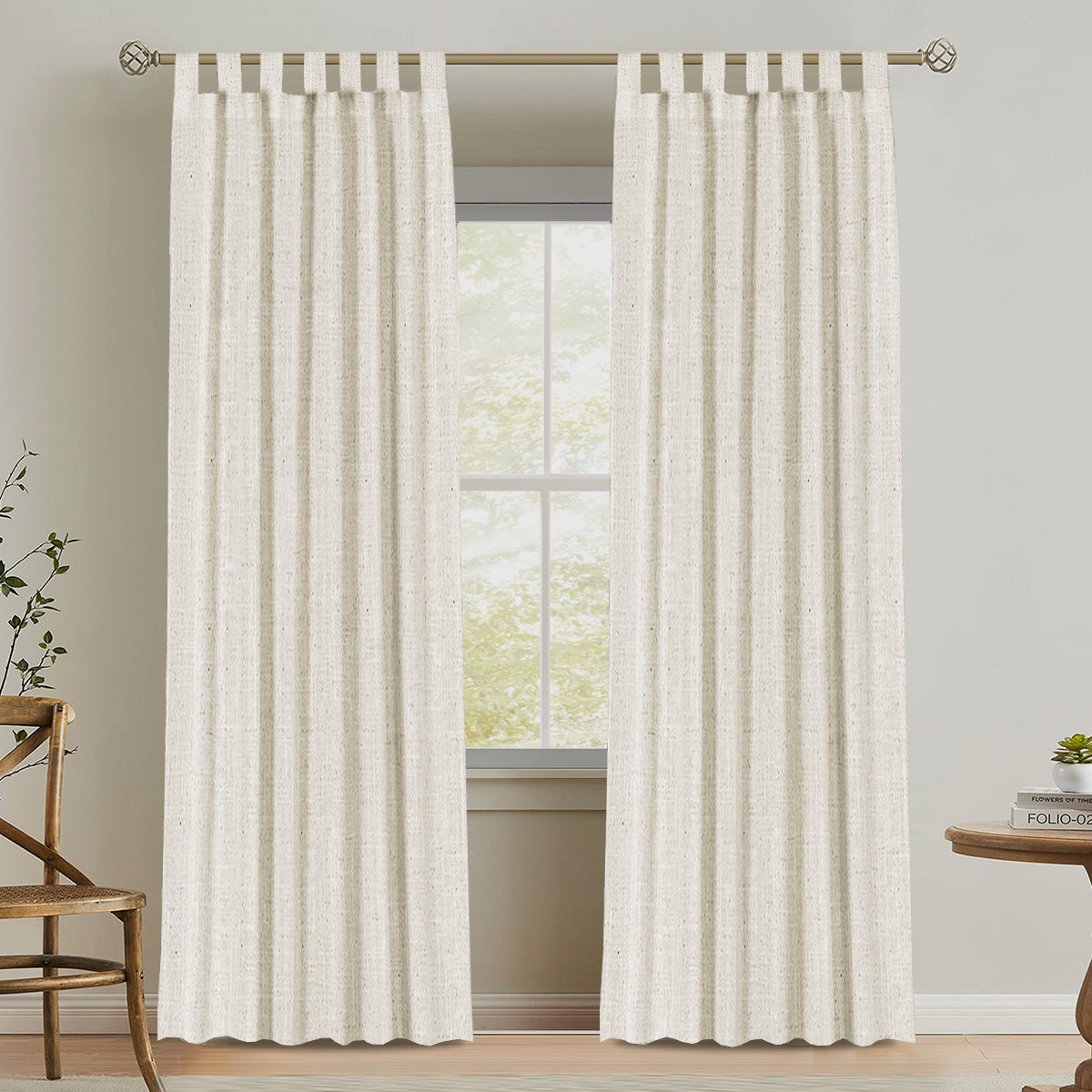 Natural Linen Tab Top Curtains Semi Sheer Curtains