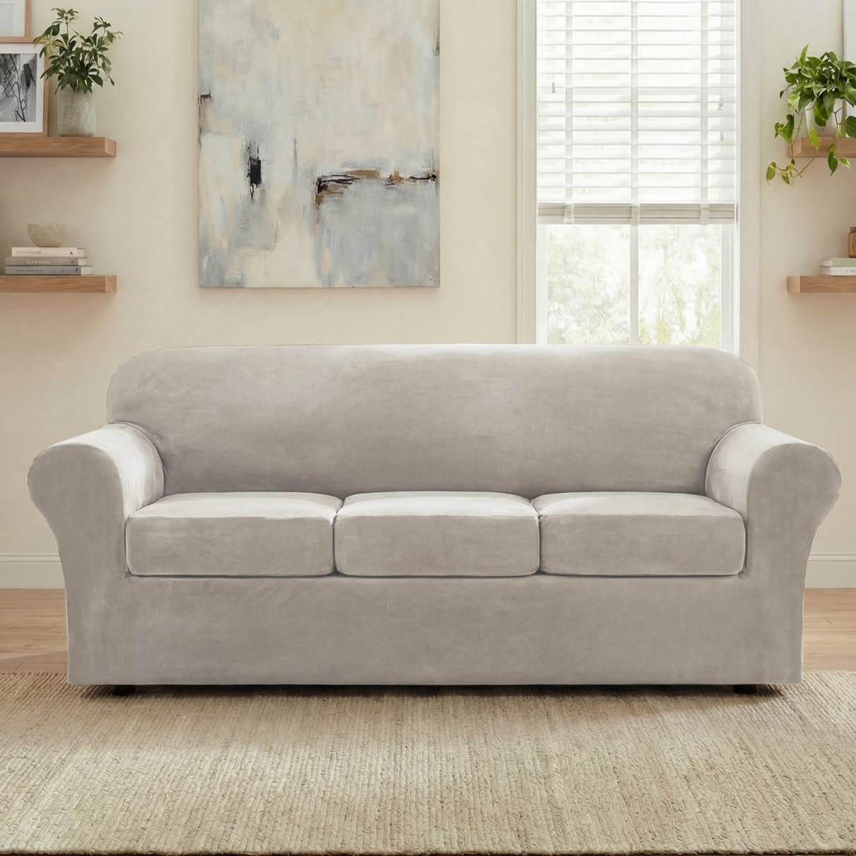 H.Versailtex Modern Velvet Plush High Stretch Sofa Slipcover with Elastic Bottom