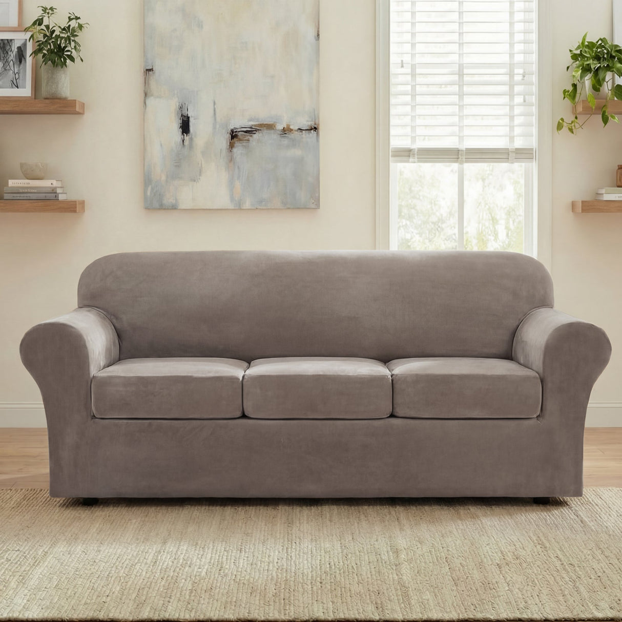H.Versailtex Modern Velvet Plush High Stretch Sofa Slipcover with Elastic Bottom