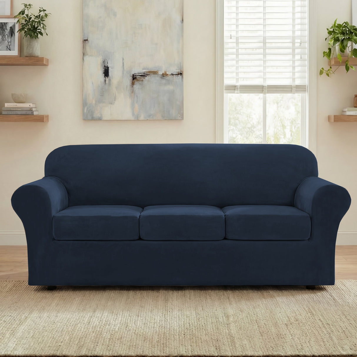 H.Versailtex Modern Velvet Plush High Stretch Sofa Slipcover with Elastic Bottom