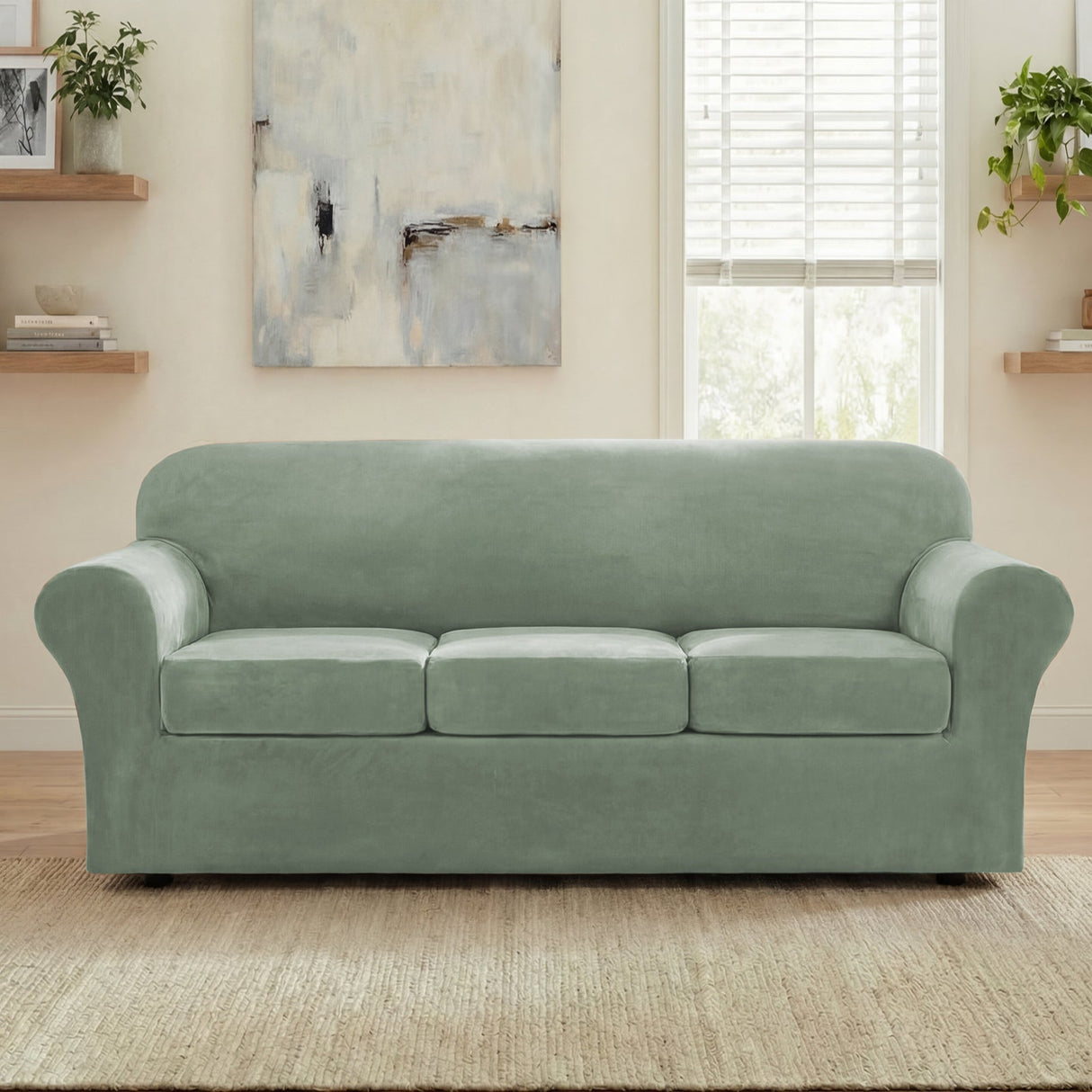 H.Versailtex Modern Velvet Plush High Stretch Sofa Slipcover with Elastic Bottom