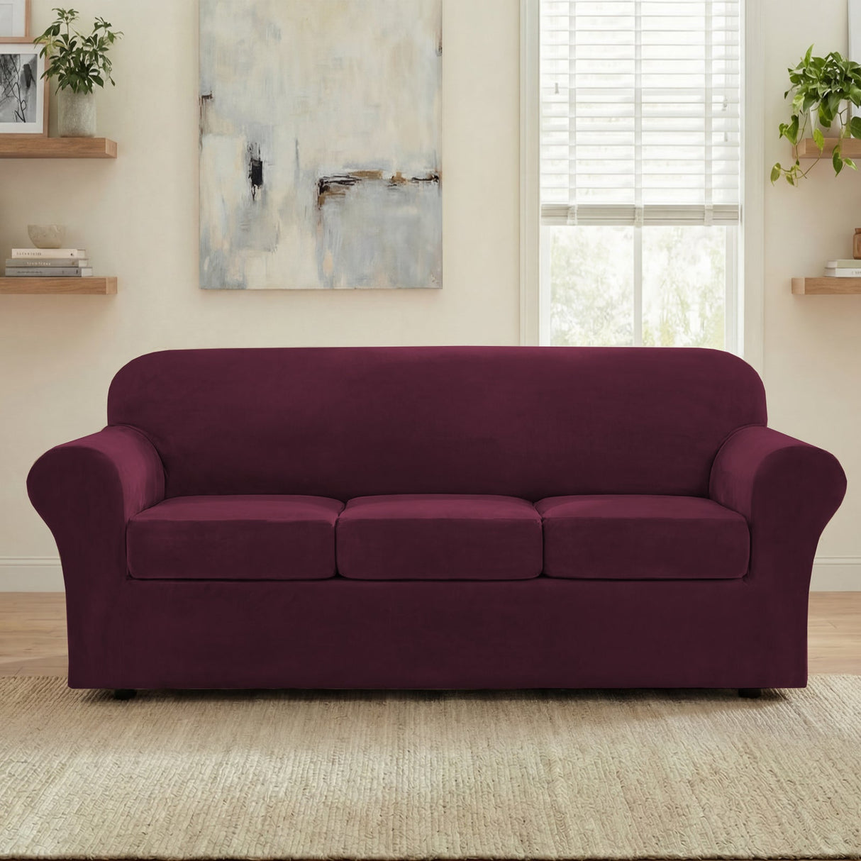 H.Versailtex Modern Velvet Plush High Stretch Sofa Slipcover with Elastic Bottom