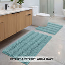 H.Versailtex 2 Pieces Extra Thick Chenille Striped Pattern Shaggy Bath Rugs Include 1 Rectangle and 1 Toilet Rug