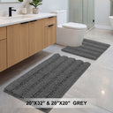 H.Versailtex 2 Pieces Extra Thick Chenille Striped Pattern Shaggy Bath Rugs Include 1 Rectangle and 1 Toilet Rug