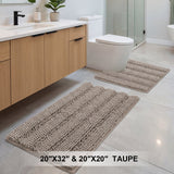 H.Versailtex 2 Pieces Extra Thick Chenille Striped Pattern Shaggy Bath Rugs Include 1 Rectangle and 1 Toilet Rug