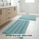 H.Versailtex 2 Pieces  Extra Thick Chenille Striped Pattern Shaggy Bath Rugs Include 1 Rectangle and 1 Toilet Rug